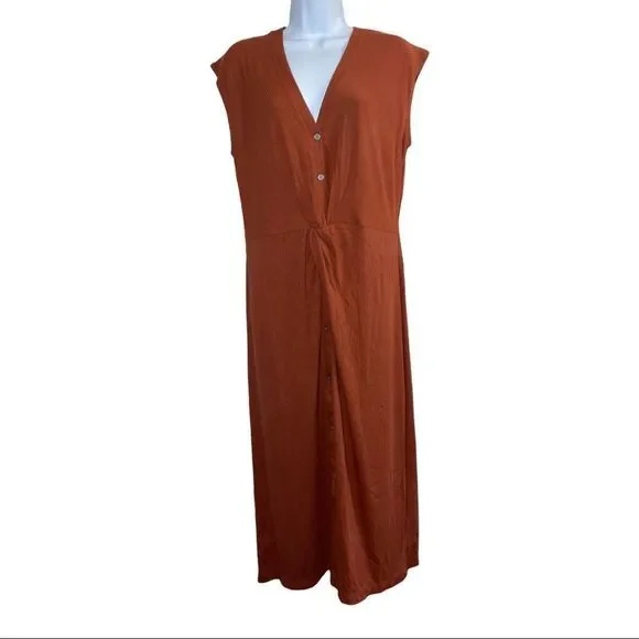 NWT LOFT Rust Orange Henley Twist Midi Dress L - Picture 3 of 10